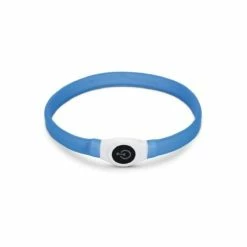 Beeztees Brede LED Halsband Hond - Verstelbaar - 65 X 2.5 Cm - Blauw - Lichtgevende Halsband